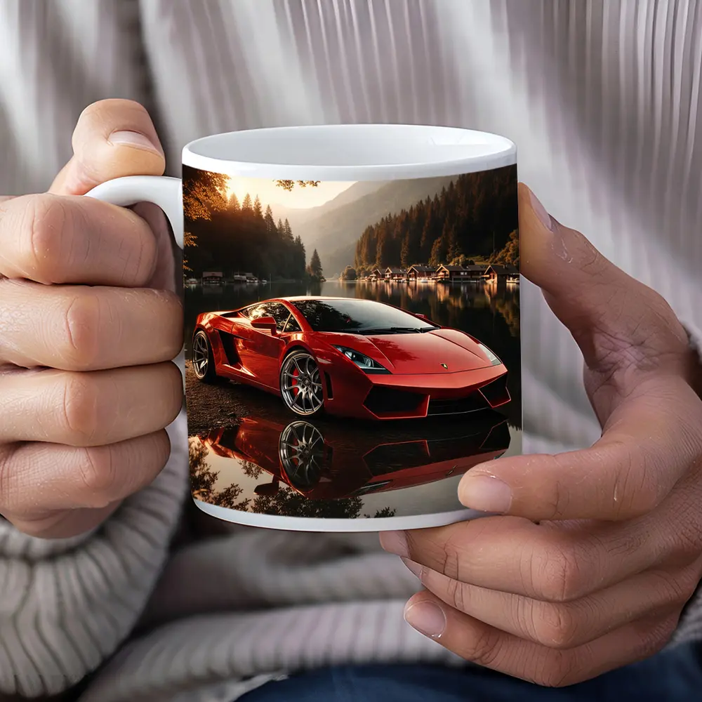 Lamborghini Gallardo Red Lake Sunset Scene – Mugs