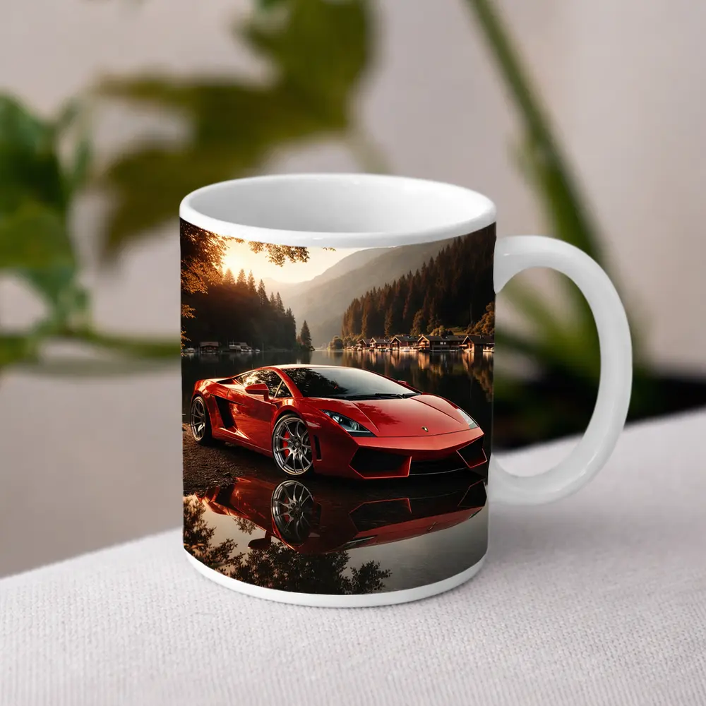 Lamborghini Gallardo Red Lake Sunset Scene – Mugs