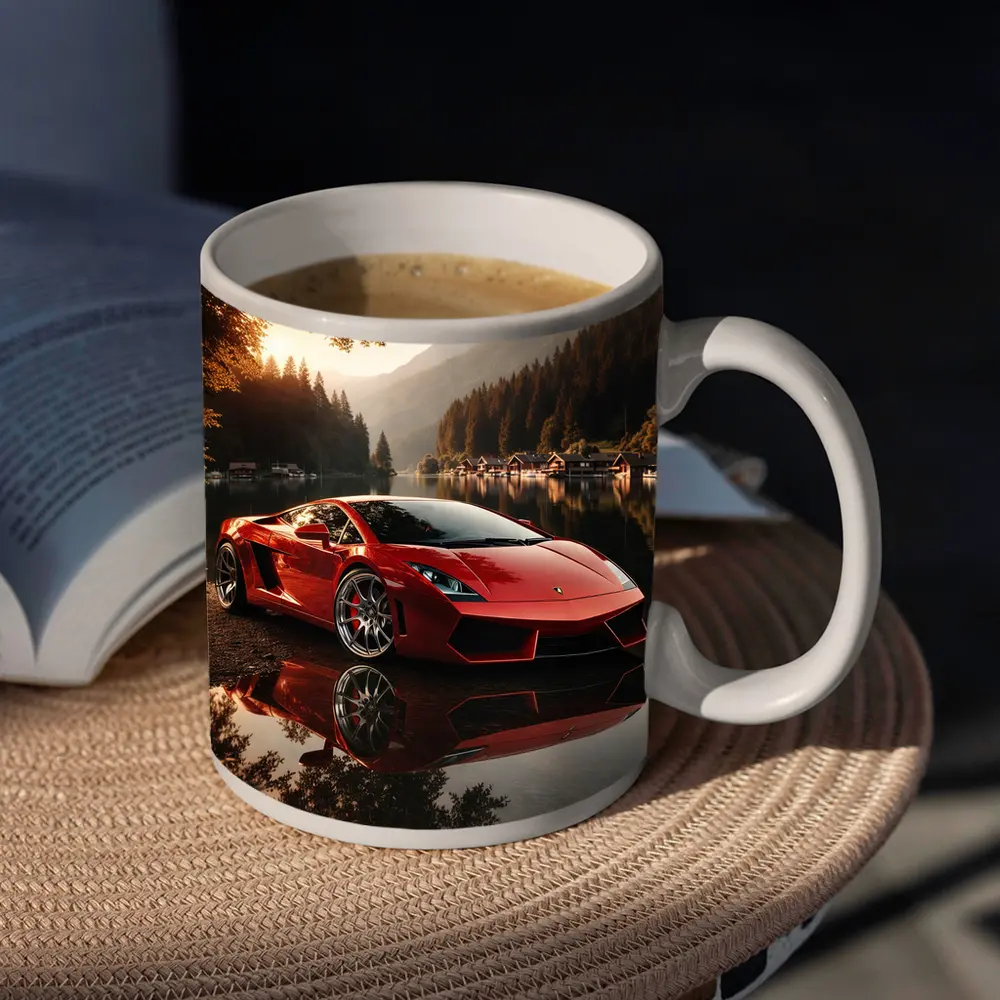 Lamborghini Gallardo Red Lake Sunset Scene – Mugs