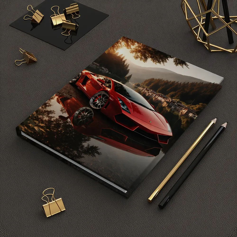 Lamborghini Gallardo Red Lake Sunset Scene – Notebooks