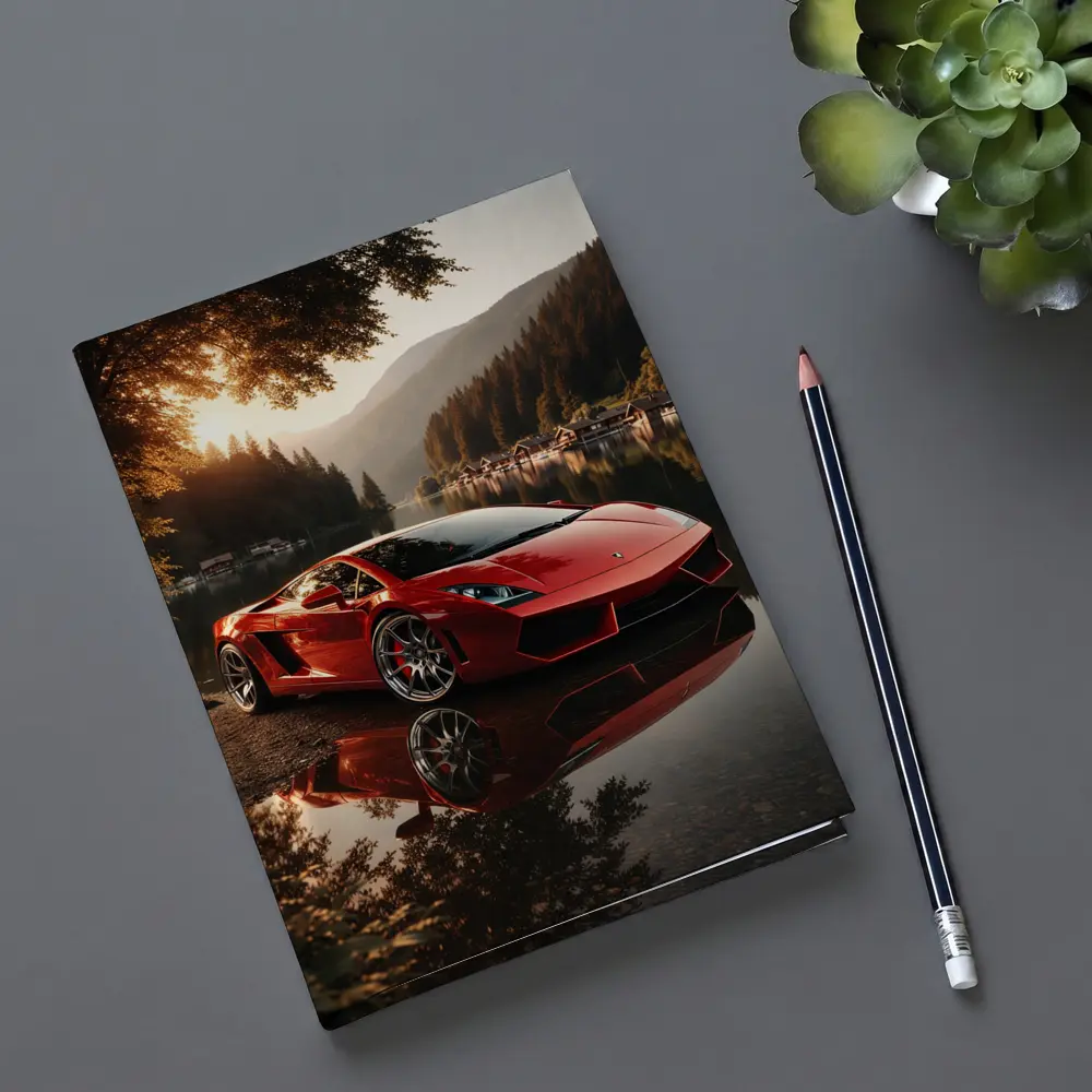 Lamborghini Gallardo Red Lake Sunset Scene – Notebooks