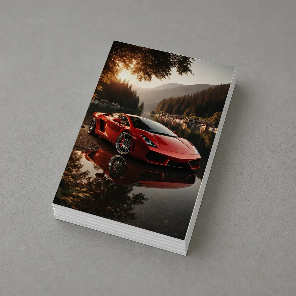 Lamborghini Gallardo Red Lake Sunset Scene – Postcards