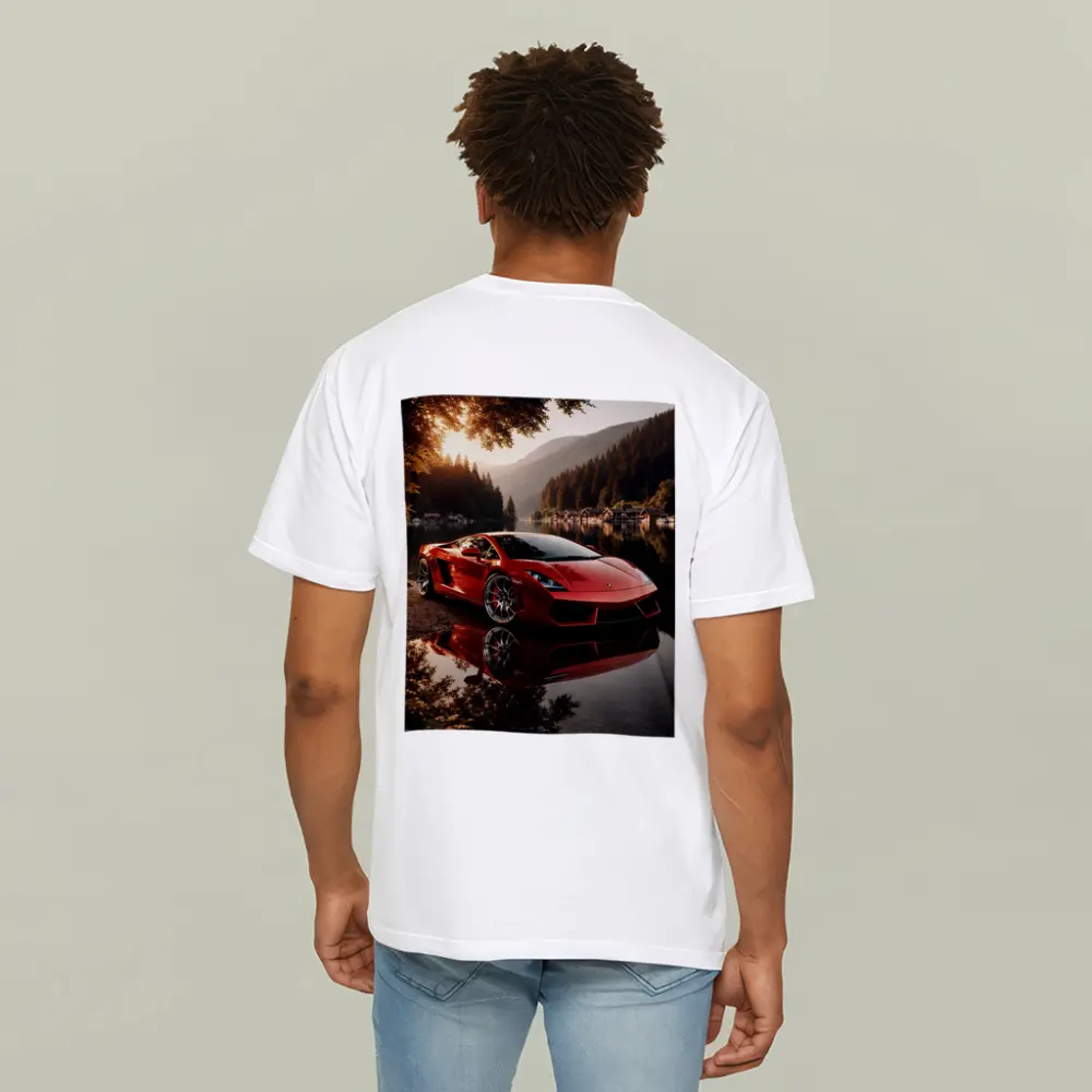 Lamborghini Gallardo Red Lake Sunset Scene – T-Shirts