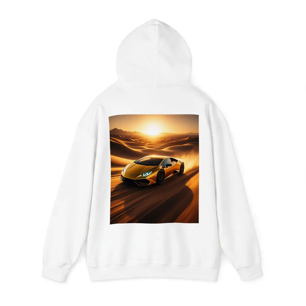 Lamborghini Huracan Speeding Through Desert Sunset – Hoodies