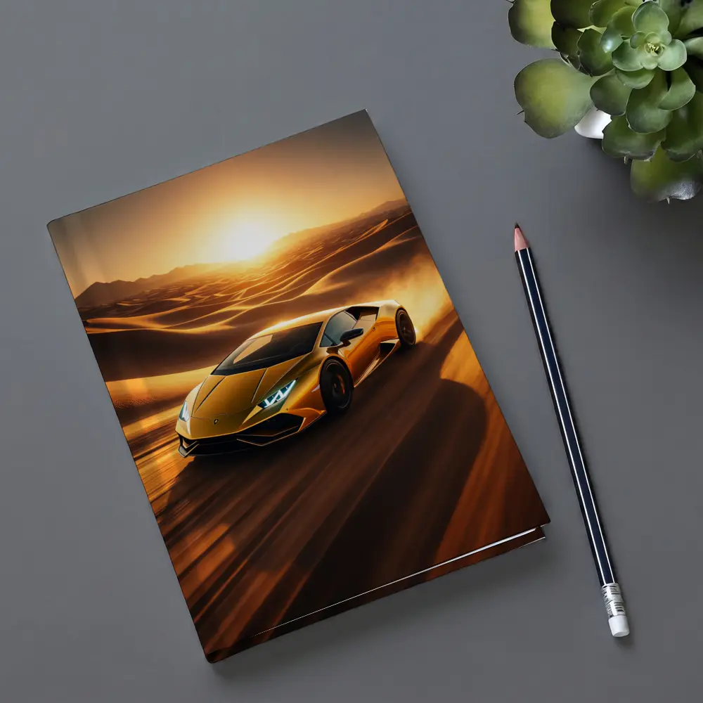 Lamborghini Huracan Speeding Through Desert Sunset – Notebooks