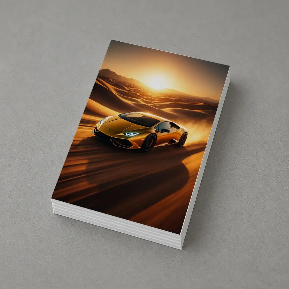 Lamborghini Huracan Speeding Through Desert Sunset – Postcards