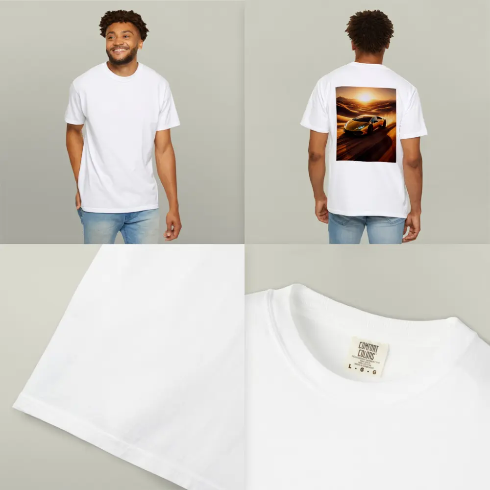 Lamborghini Huracan Speeding Through Desert Sunset – T-Shirts
