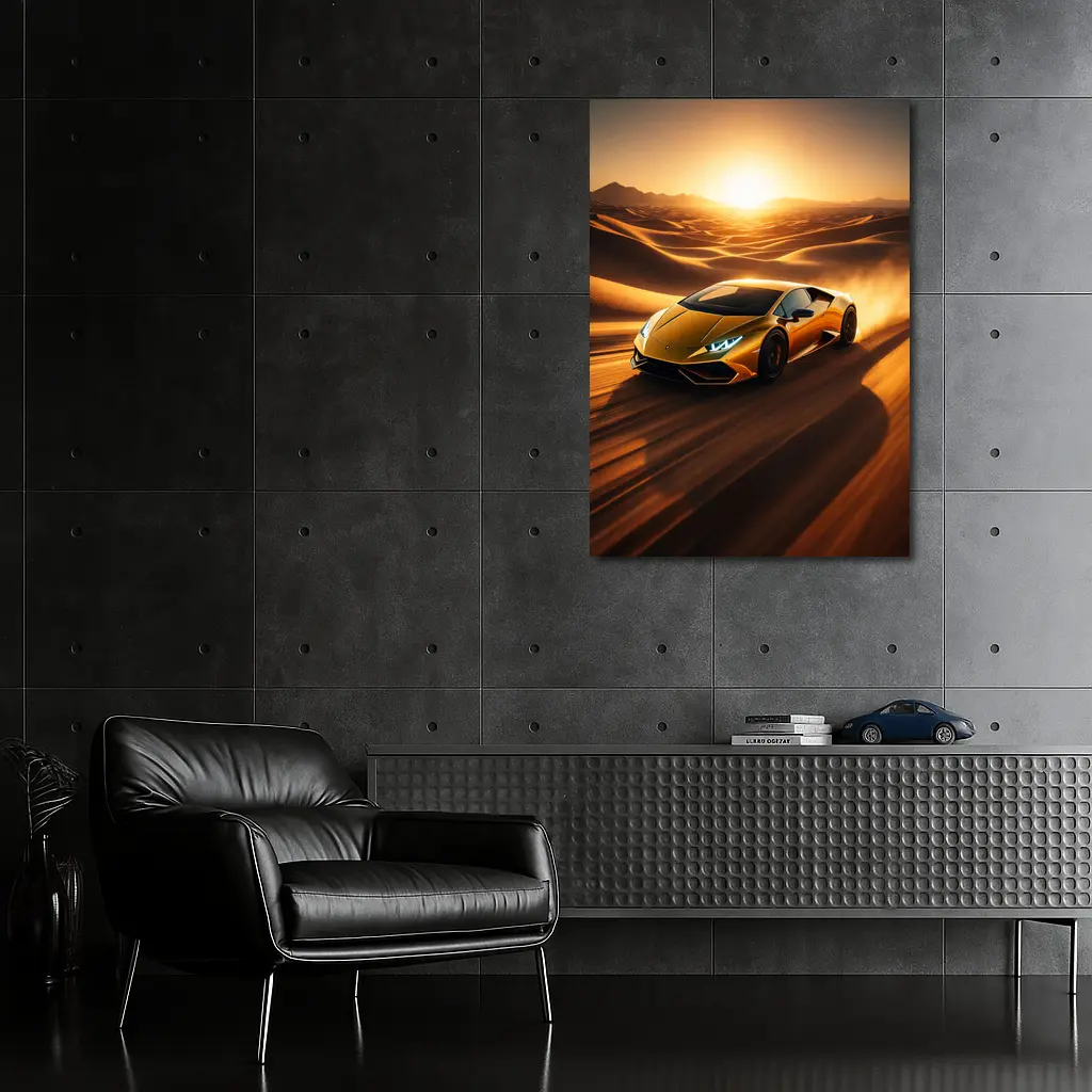Lamborghini Huracan Speeding Through Desert Sunset – Wall Art