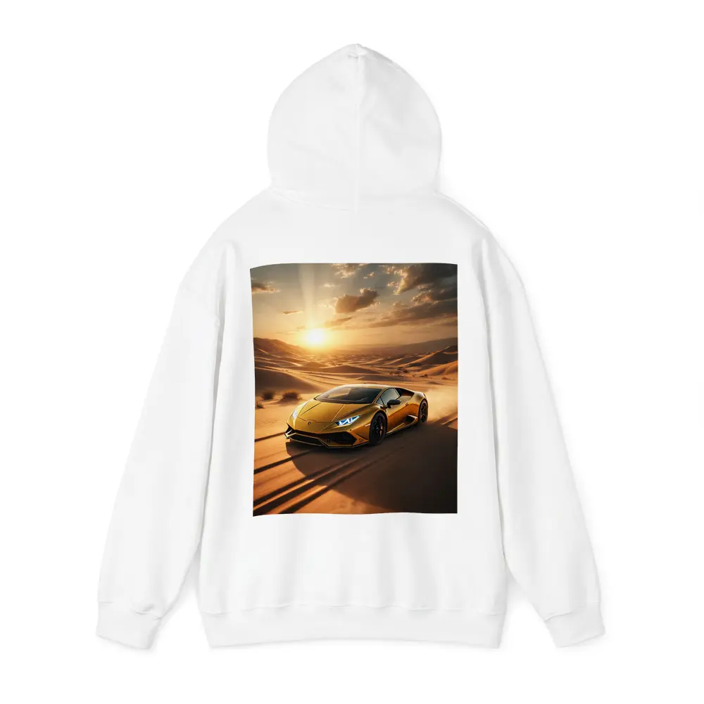 Lamborghini Huracan Racing Across Desert Sunset – Hoodies