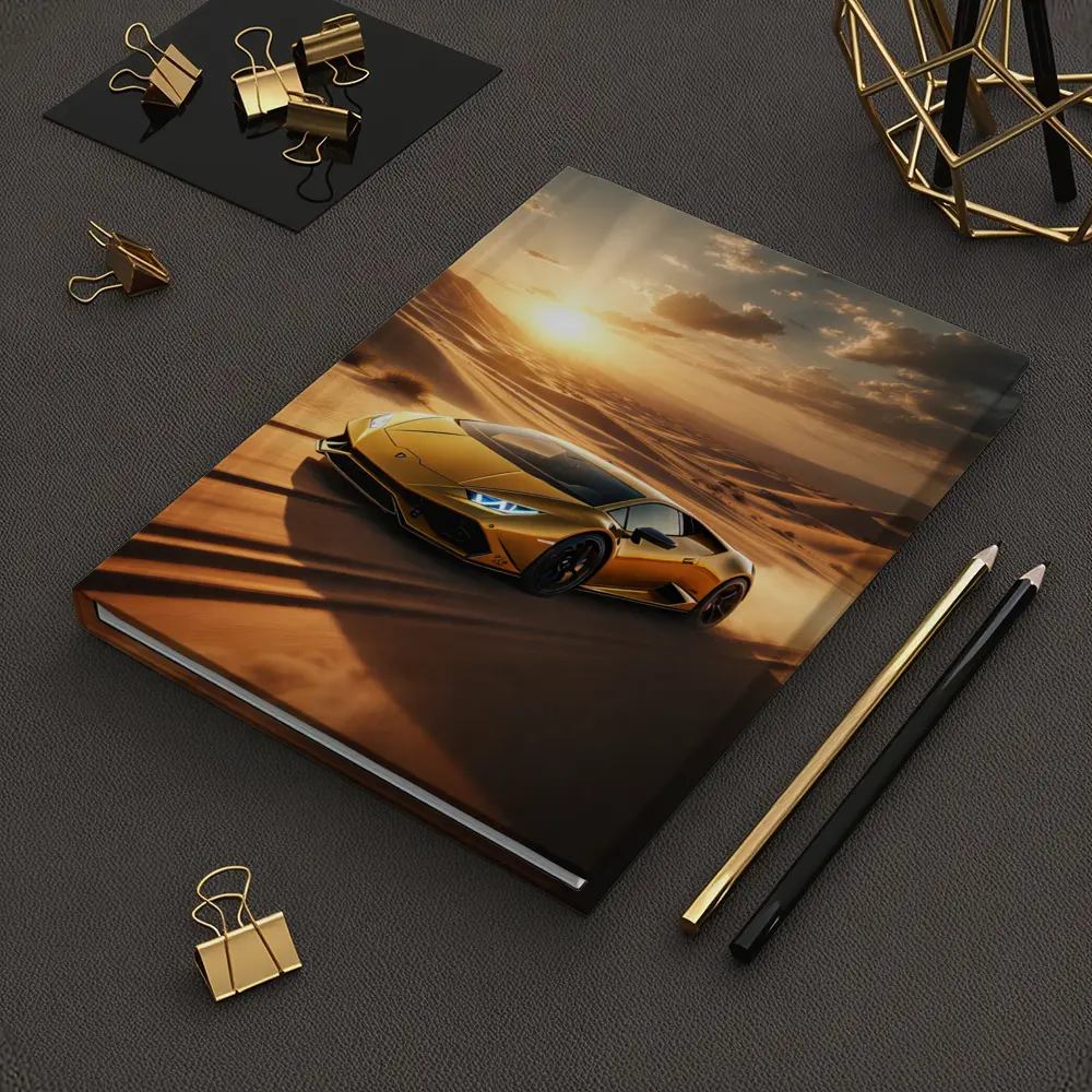 Lamborghini Huracan Racing Across Desert Sunset – Notebooks