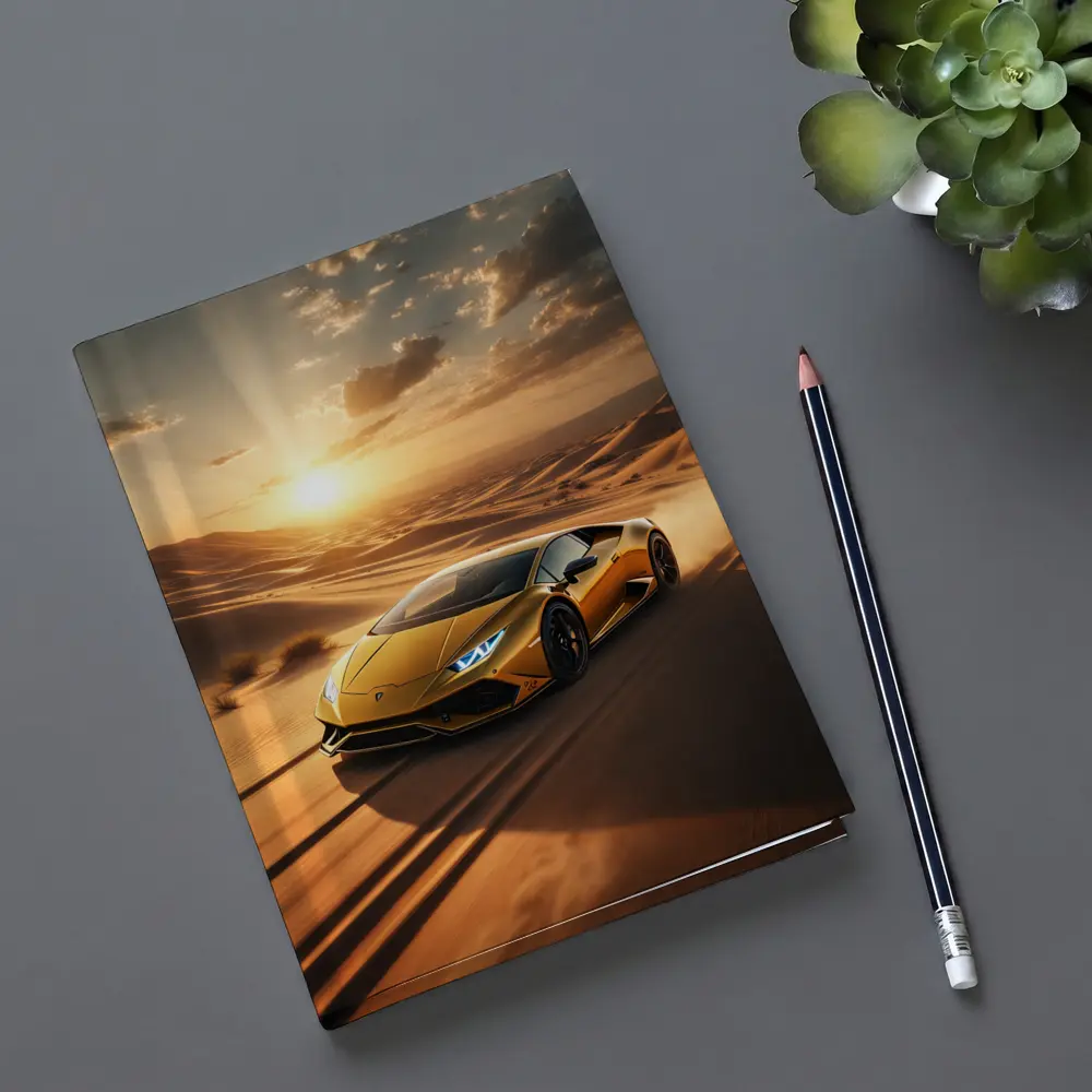 Lamborghini Huracan Racing Across Desert Sunset – Notebooks