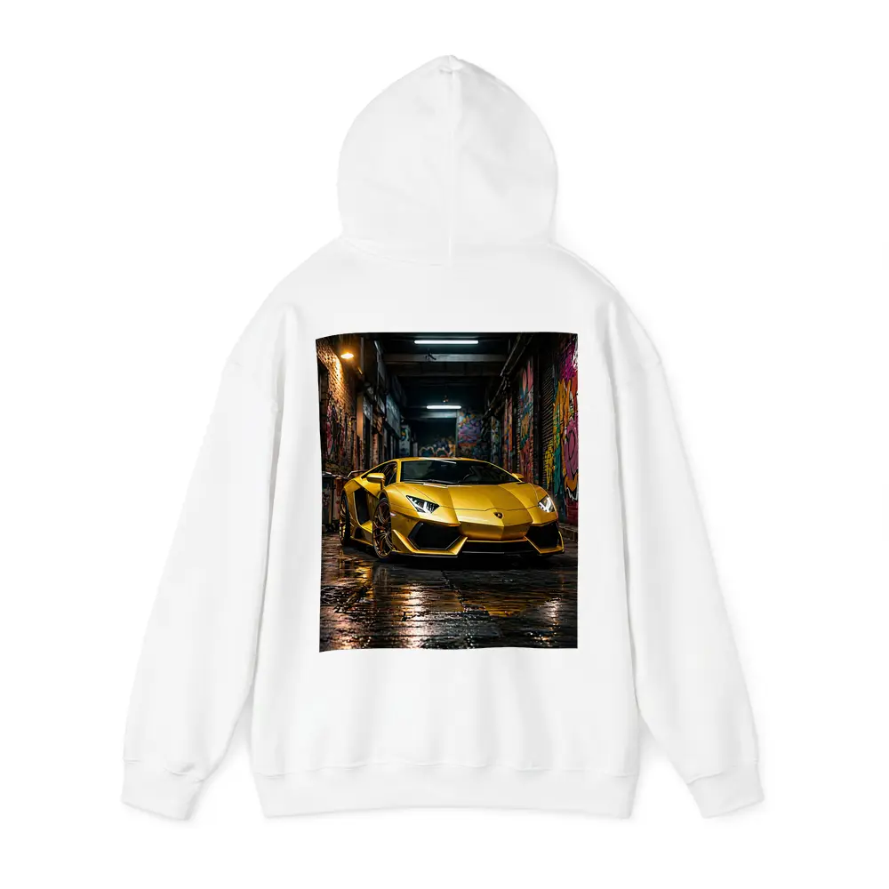 Yellow Lamborghini Aventador Graffiti Alley Night – Hoodies