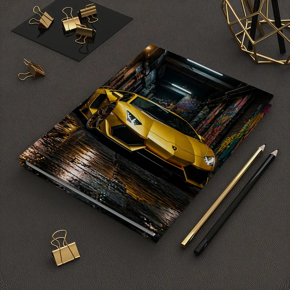 Yellow Lamborghini Aventador Graffiti Alley Night – Notebooks