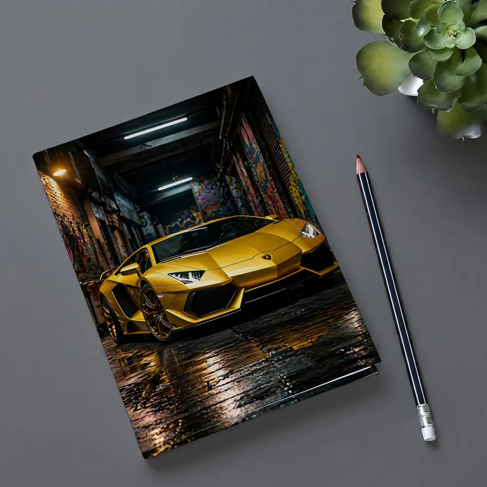 Yellow Lamborghini Aventador Graffiti Alley Night – Notebooks
