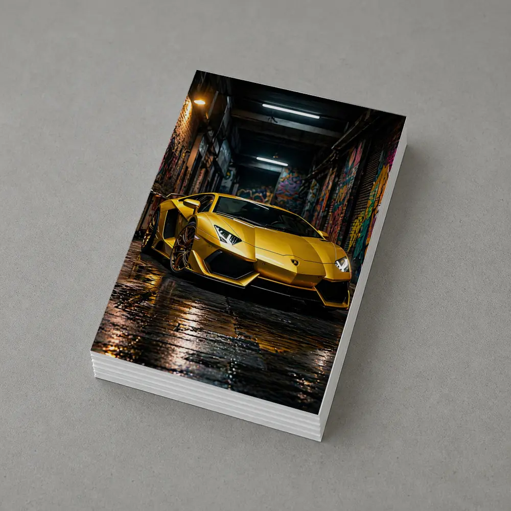 Yellow Lamborghini Aventador Graffiti Alley Night – Postcards
