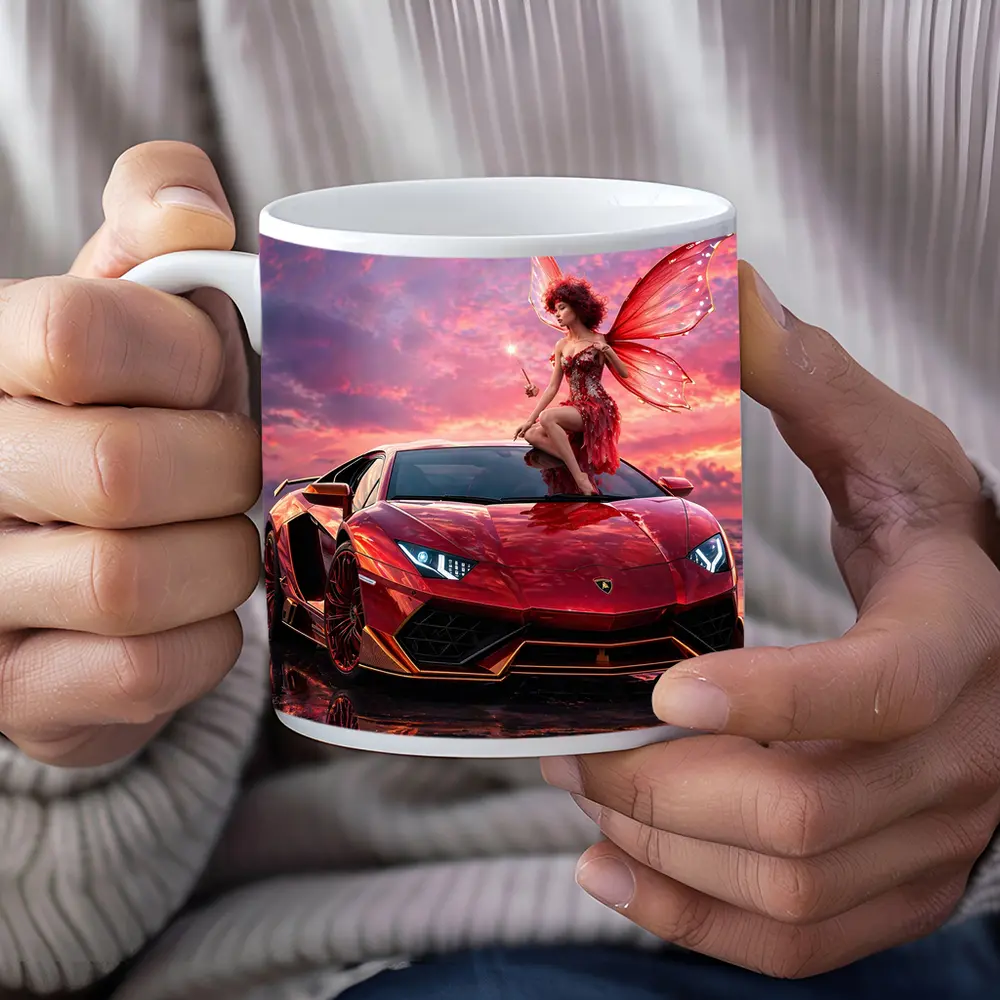 Red Lamborghini Huracan Fairy Fantasy Art – Mugs