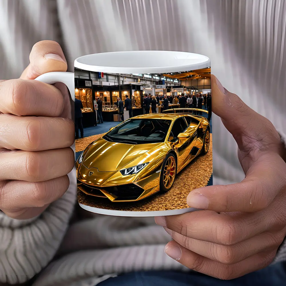 Gold Lamborghini Huracan At Luxury Car Show – Mugs