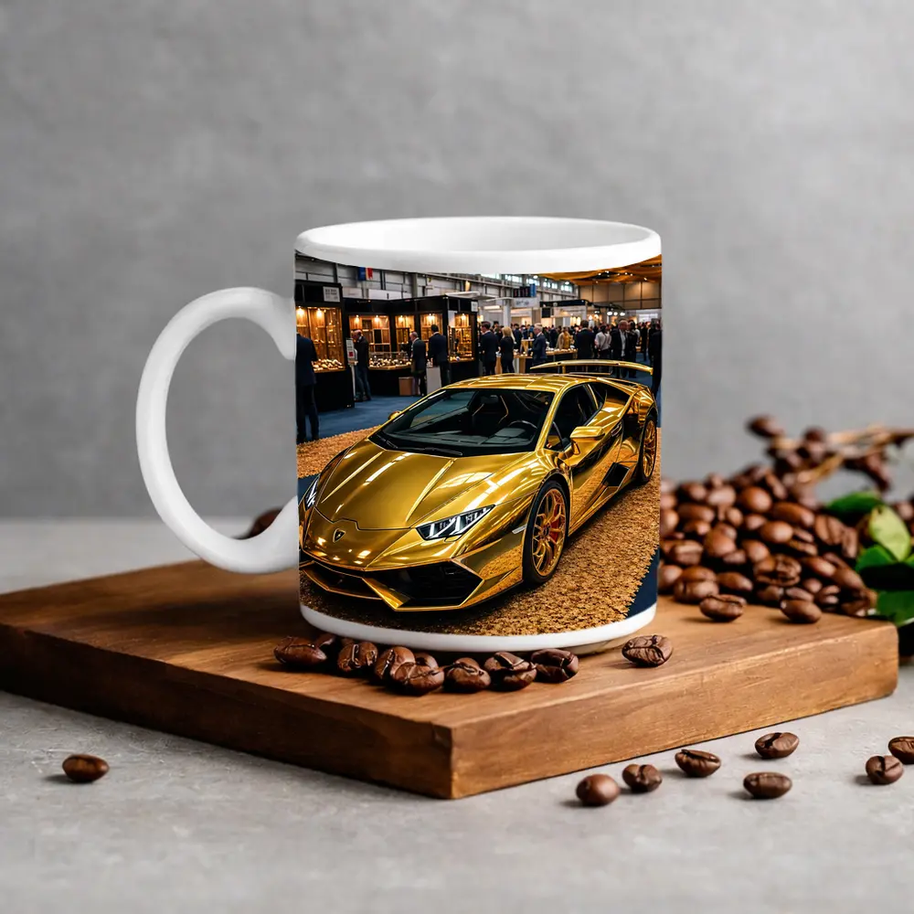 Gold Lamborghini Huracan At Luxury Car Show – Mugs