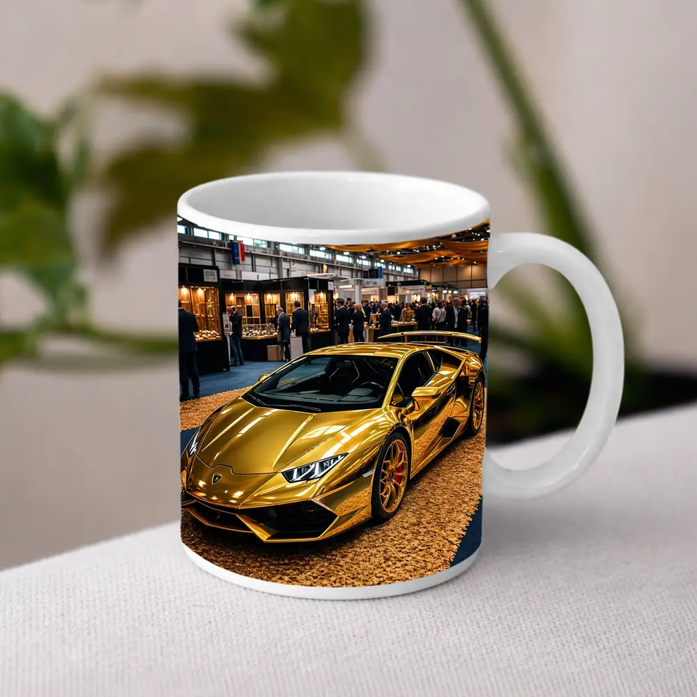 Gold Lamborghini Huracan At Luxury Car Show – Mugs