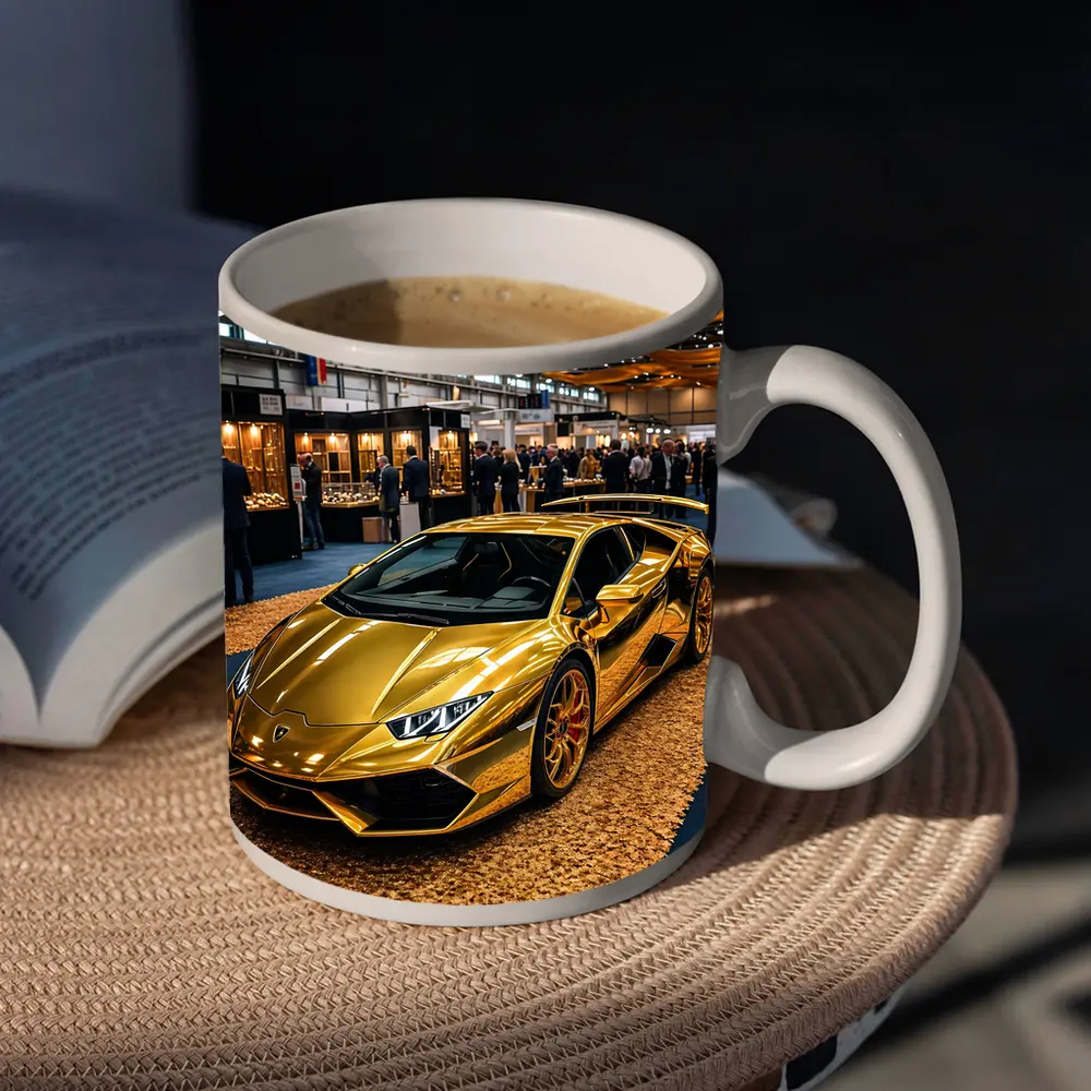 Gold Lamborghini Huracan At Luxury Car Show – Mugs