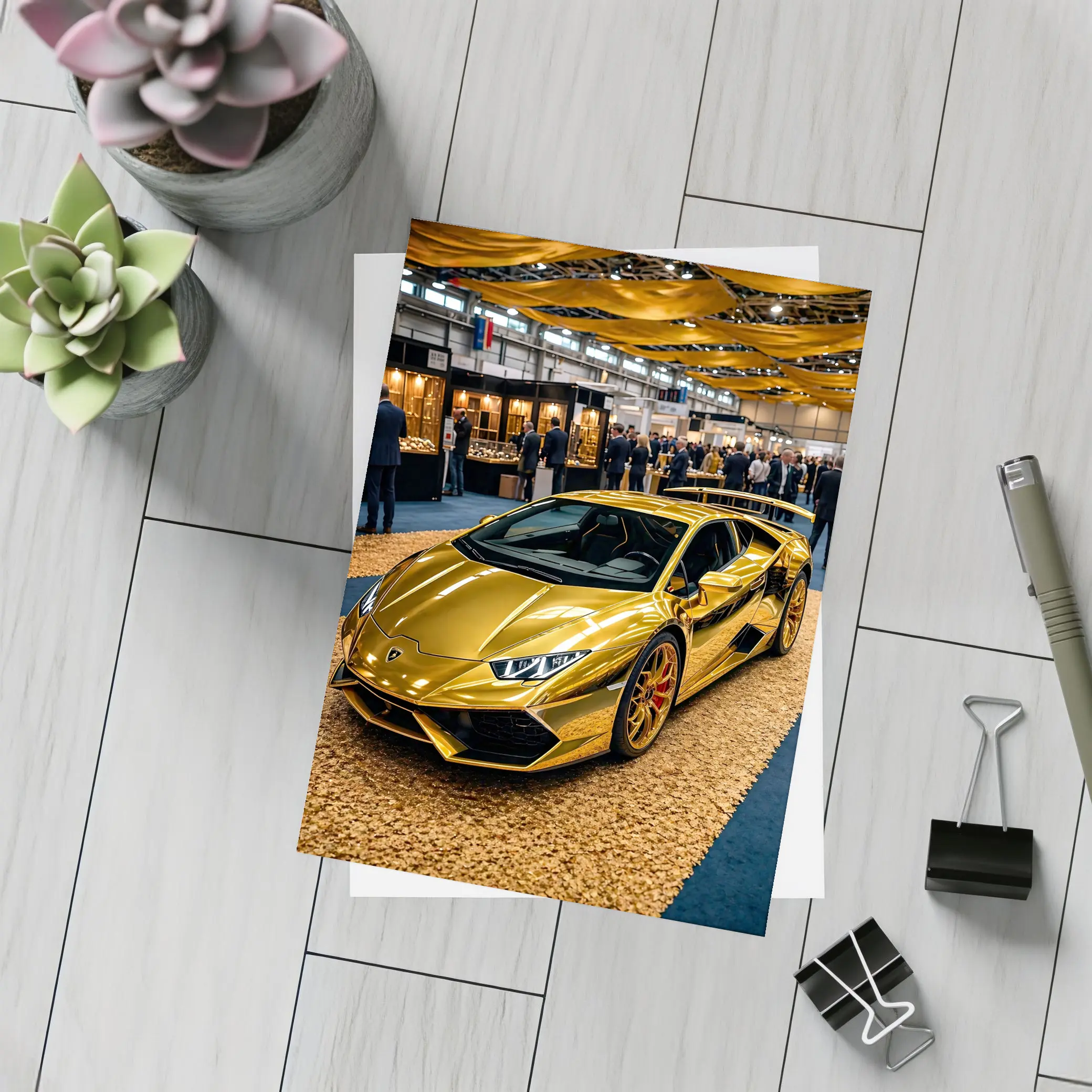 Gold Lamborghini Huracan At Luxury Car Show – Postcards