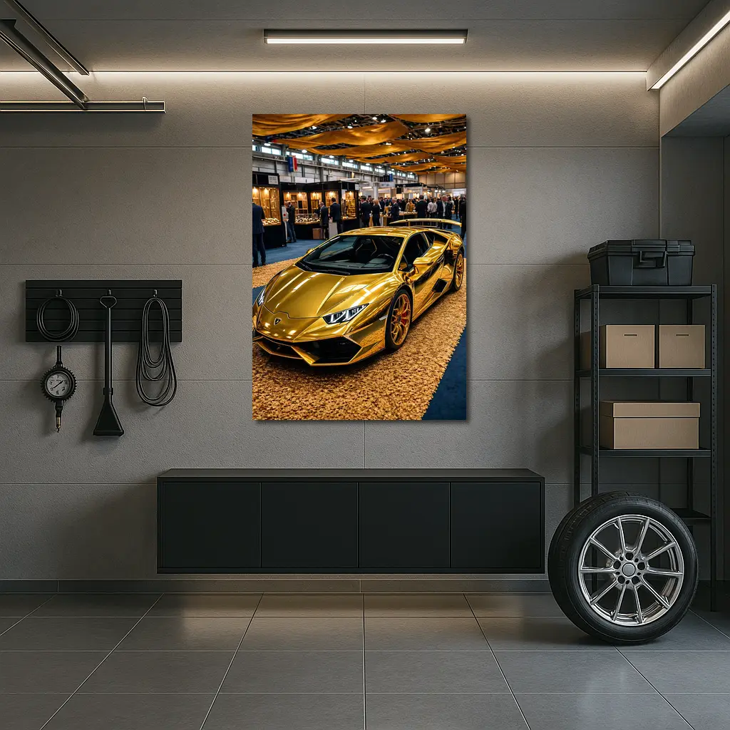Gold Lamborghini Huracan At Luxury Car Show – Wall Art