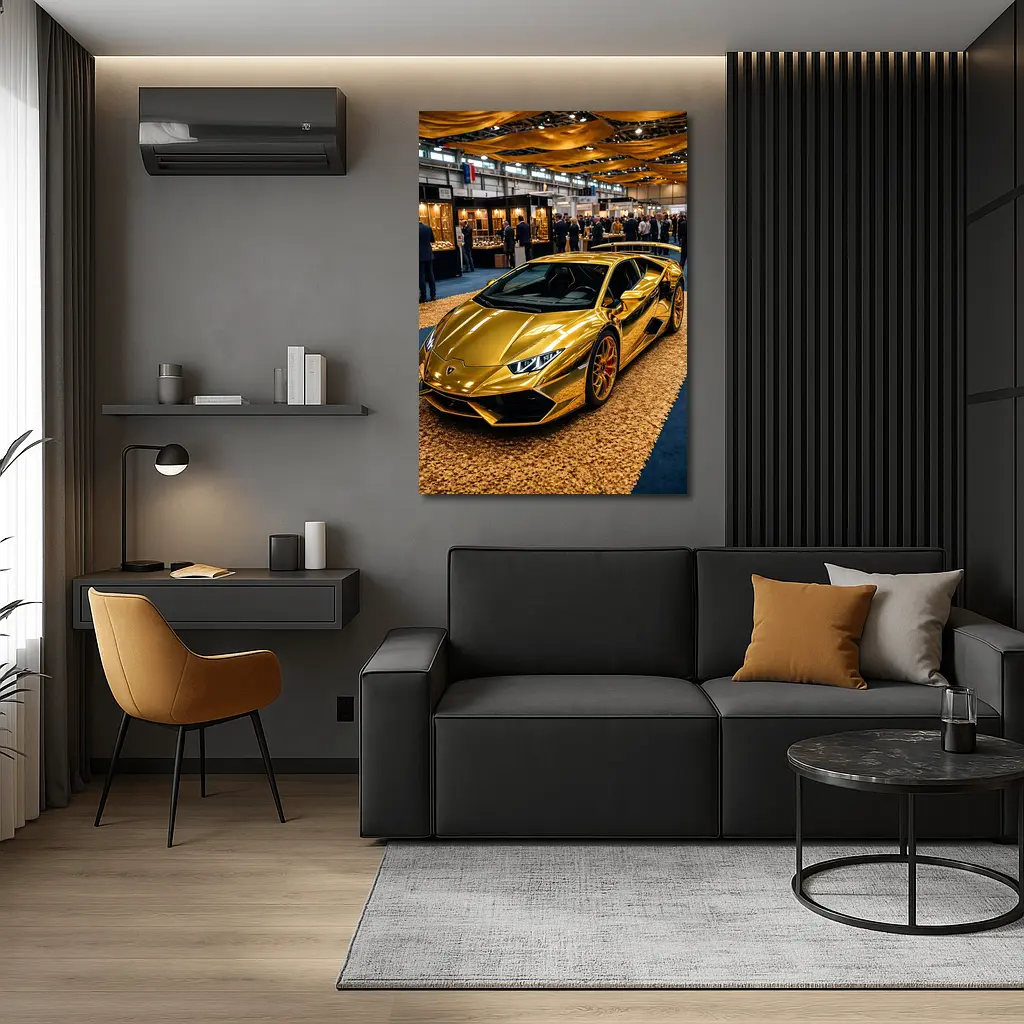 Gold Lamborghini Huracan At Luxury Car Show – Wall Art