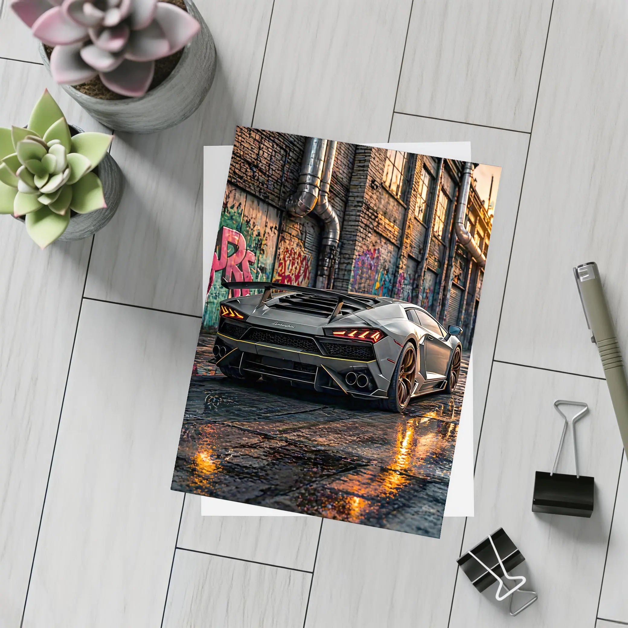 Lamborghini Huracan Gray Urban Graffiti Alley – Postcards
