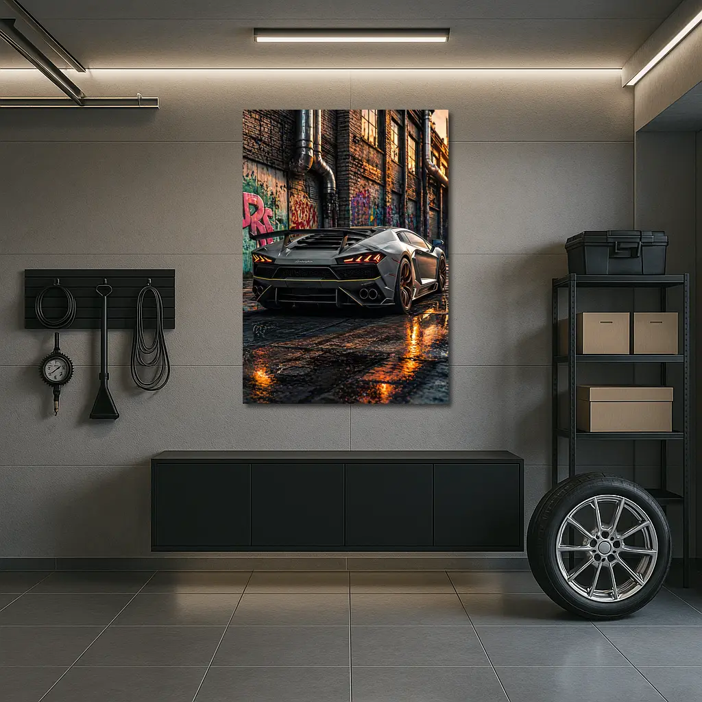 Lamborghini Huracan Gray Urban Graffiti Alley – Wall Art