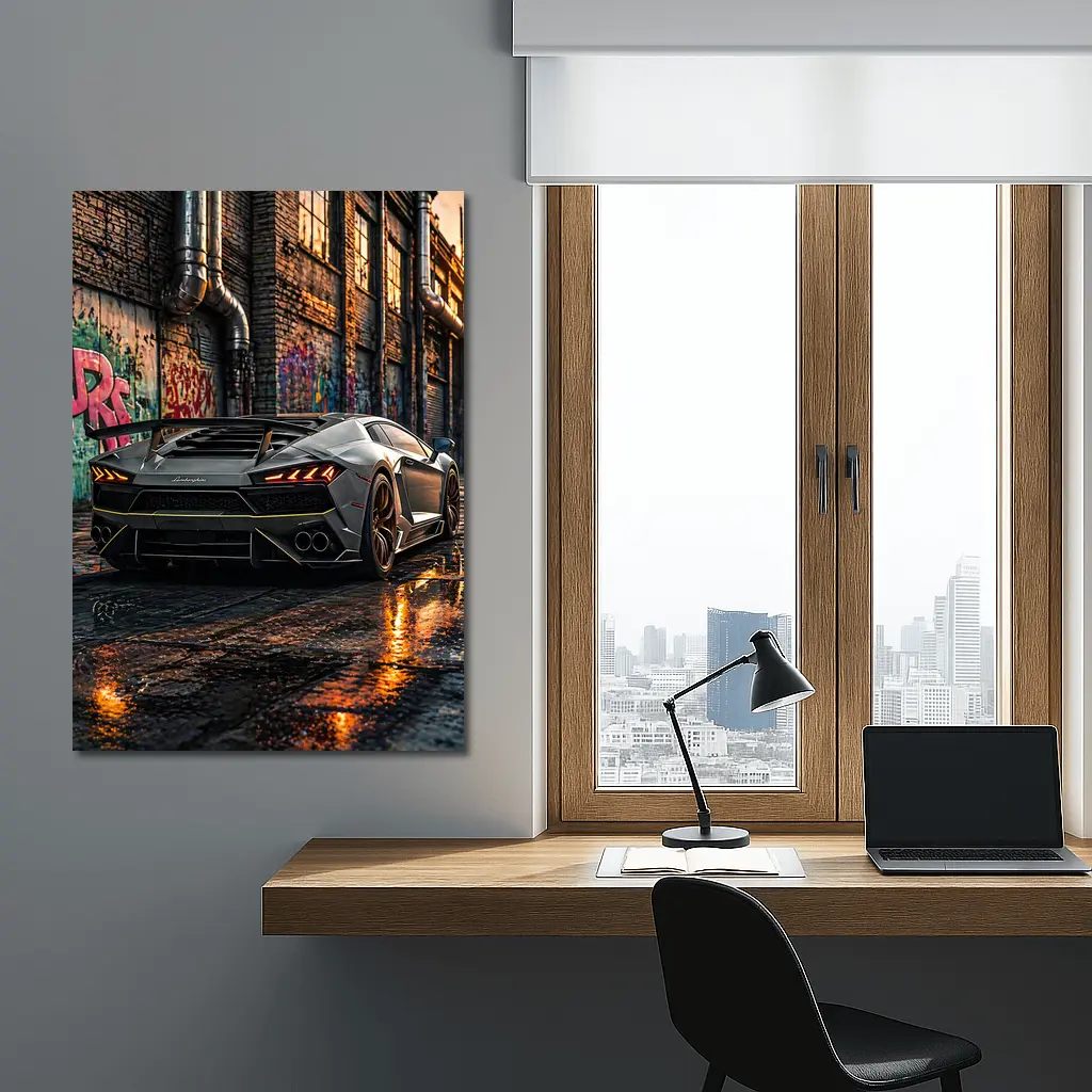 Lamborghini Huracan Gray Urban Graffiti Alley – Wall Art