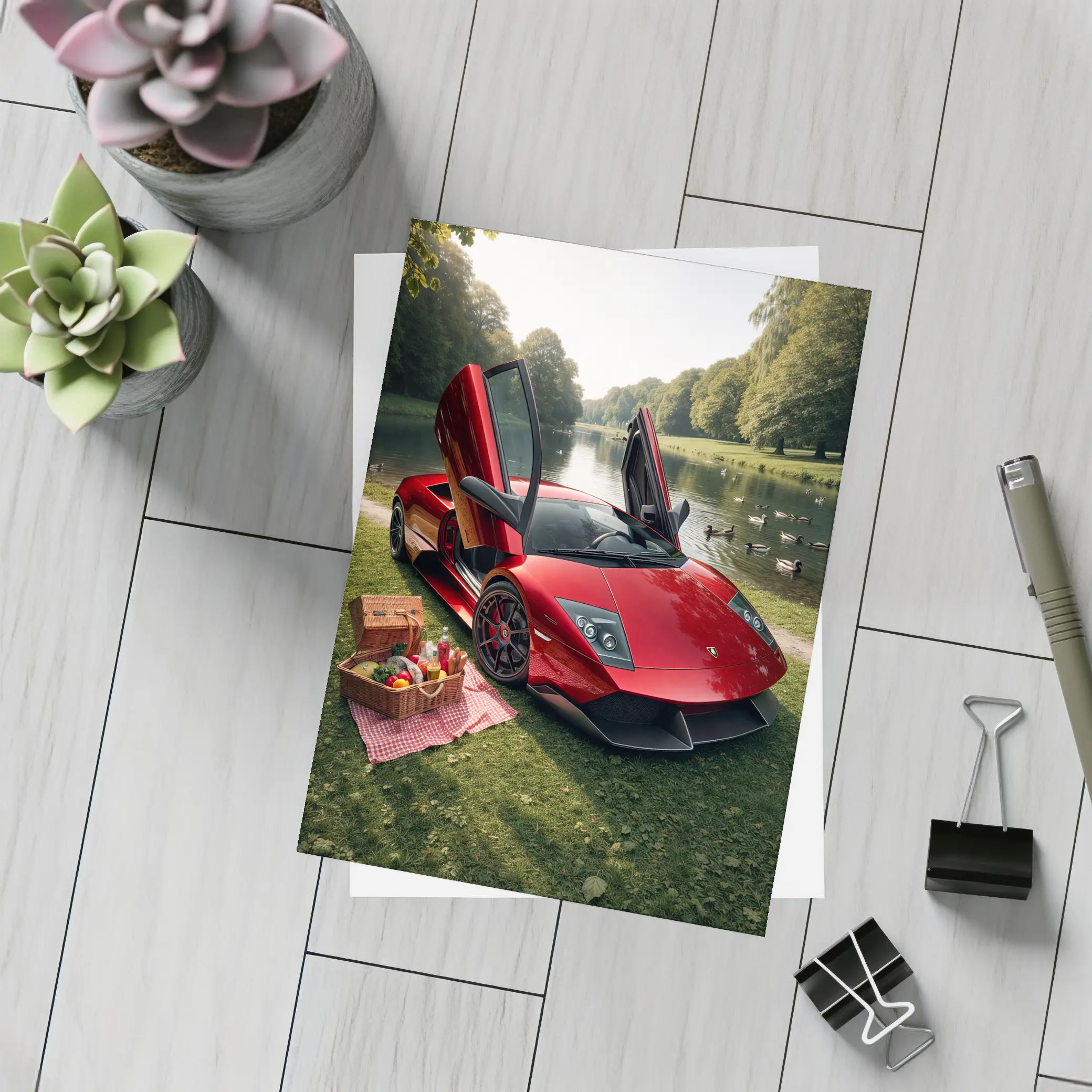 Lamborghini Murcielago Red Scissor Doors Park – Postcards