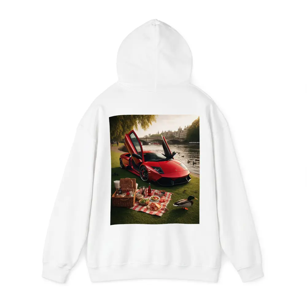 Red Lamborghini Murcielago Riverside Picnic Scene – Hoodies