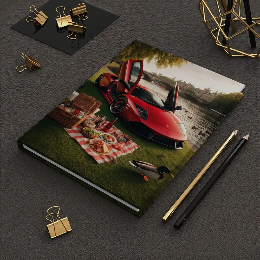 Red Lamborghini Murcielago Riverside Picnic Scene – Notebooks