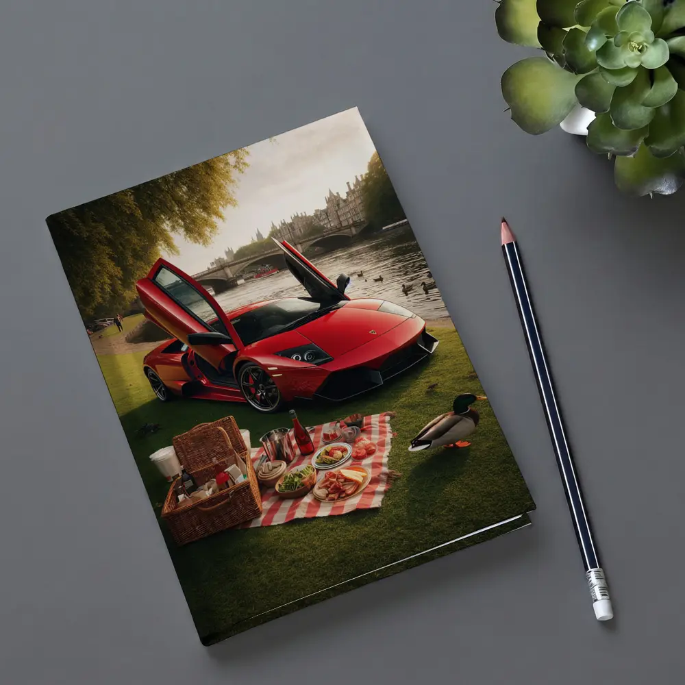 Red Lamborghini Murcielago Riverside Picnic Scene – Notebooks