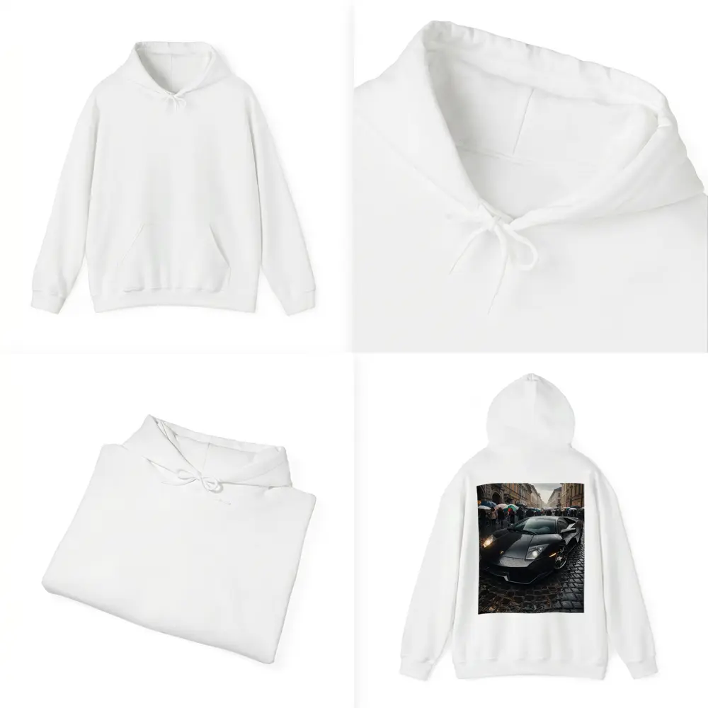 Lamborghini Murcielago Black Rainy Cobblestone Street – Hoodies