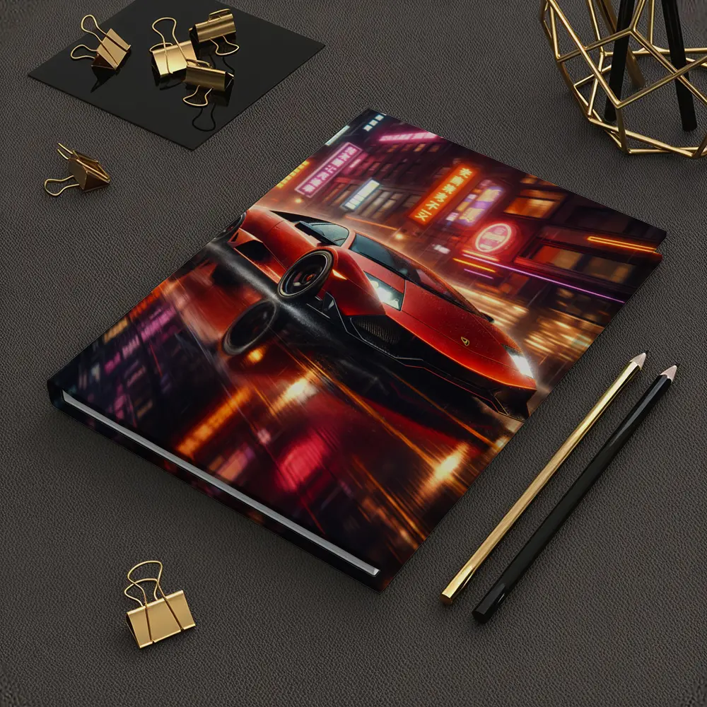 Lamborghini Murcielago Red Neon Rainy City Night – Notebooks