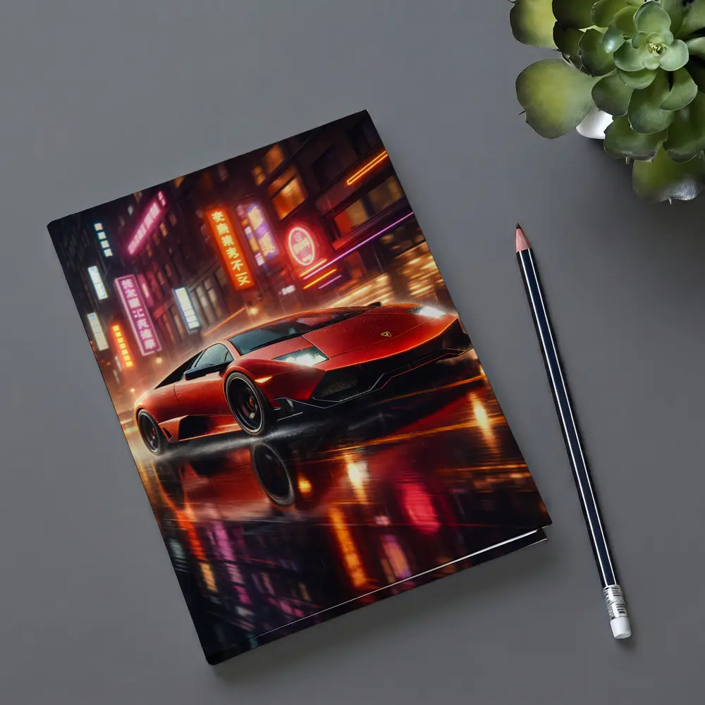 Lamborghini Murcielago Red Neon Rainy City Night – Notebooks