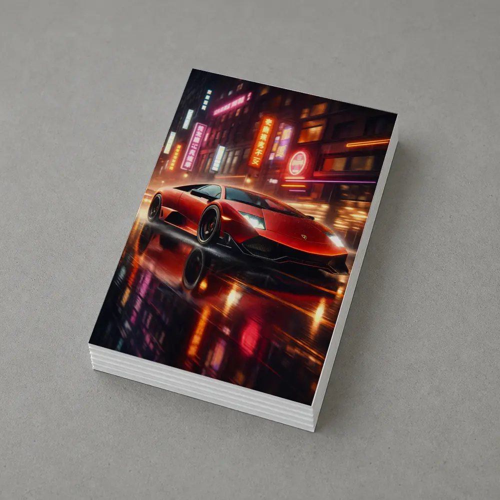 Lamborghini Murcielago Red Neon Rainy City Night – Postcards