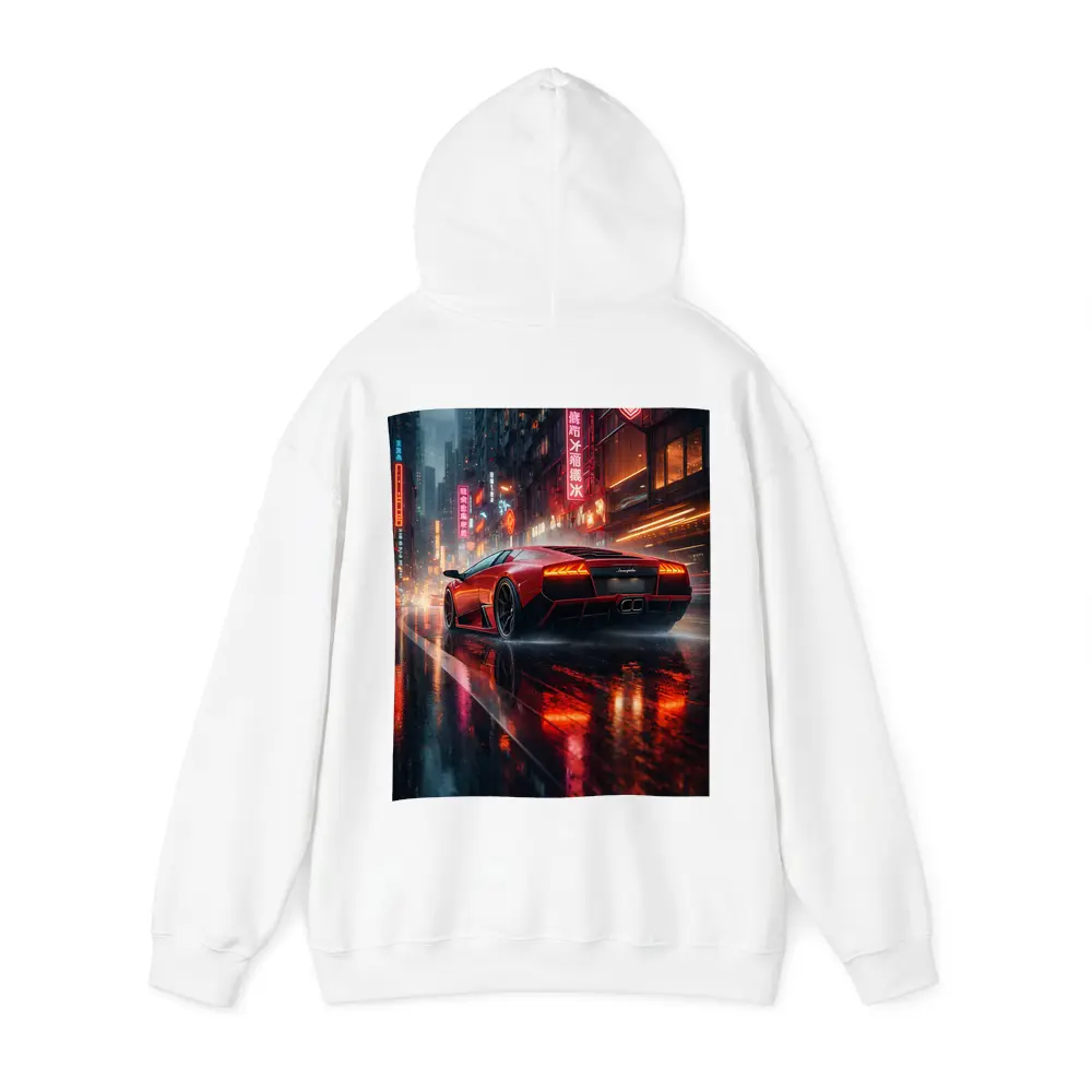 Lamborghini Murcielago Red Rainy Neon City – Hoodies