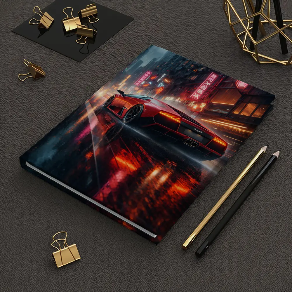 Lamborghini Murcielago Red Rainy Neon City – Notebooks
