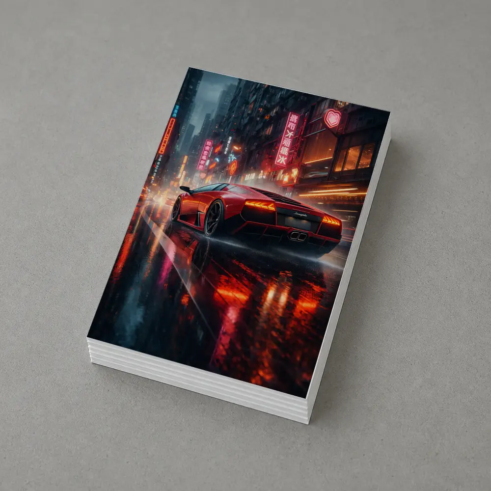 Lamborghini Murcielago Red Rainy Neon City – Postcards