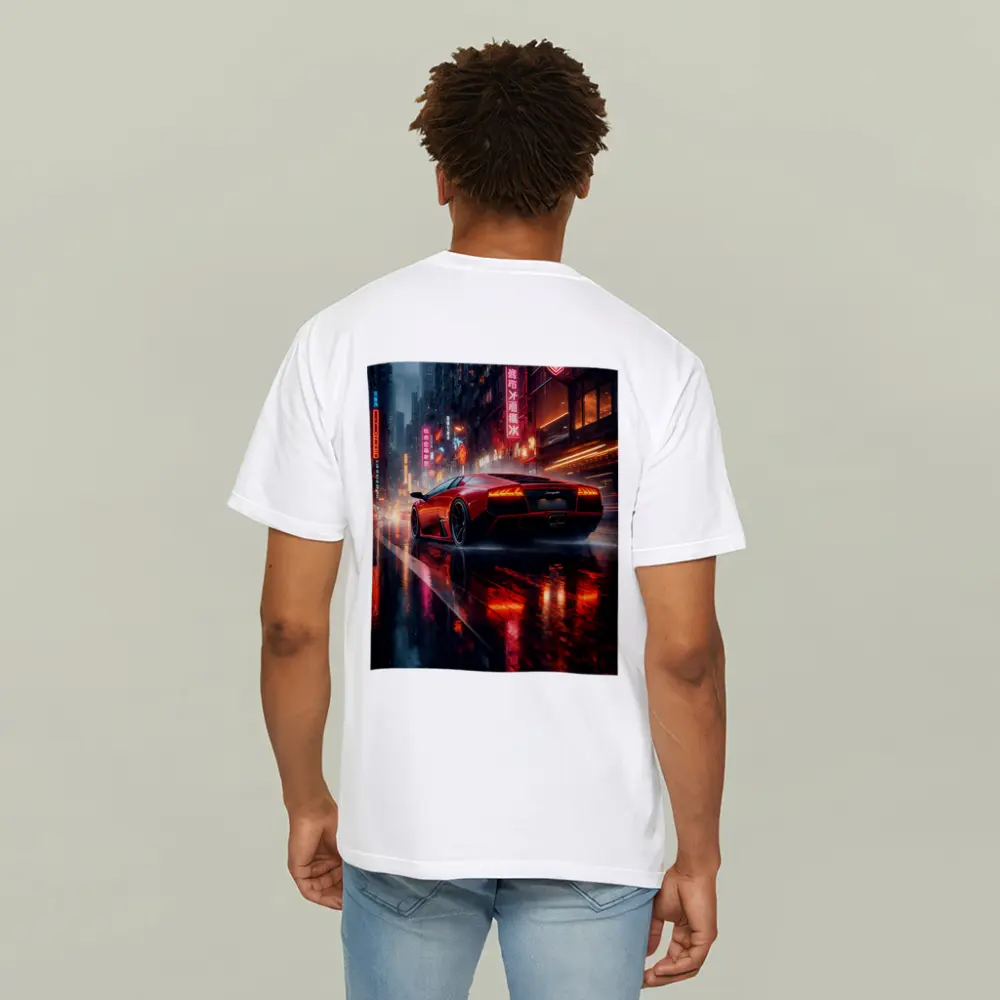Lamborghini Murcielago Red Rainy Neon City – T-Shirts