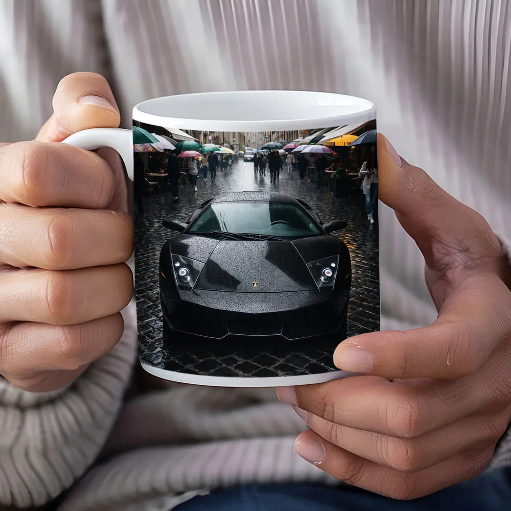 Lamborghini Murcielago Black Rainy City Street – Mugs