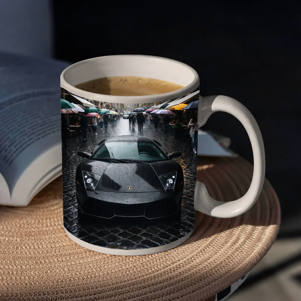 Lamborghini Murcielago Black Rainy City Street – Mugs