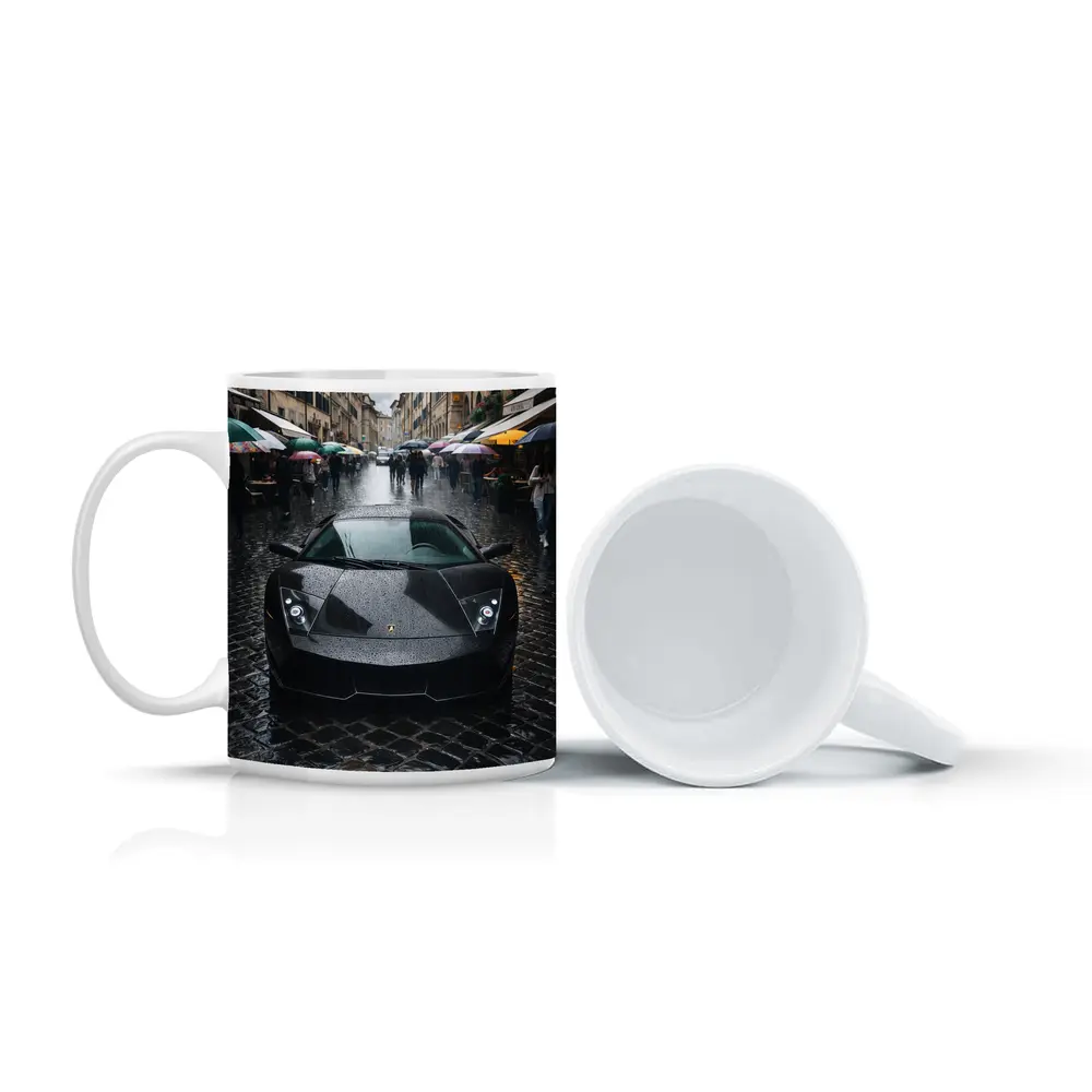 Lamborghini Murcielago Black Rainy City Street – Mugs