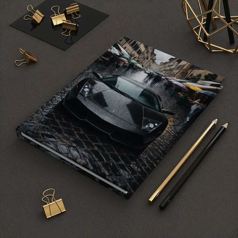 Lamborghini Murcielago Black Rainy City Street – Notebooks