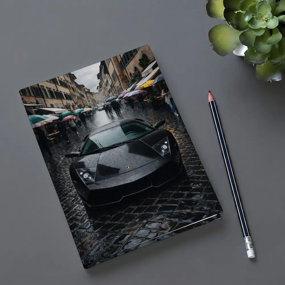 Lamborghini Murcielago Black Rainy City Street – Notebooks