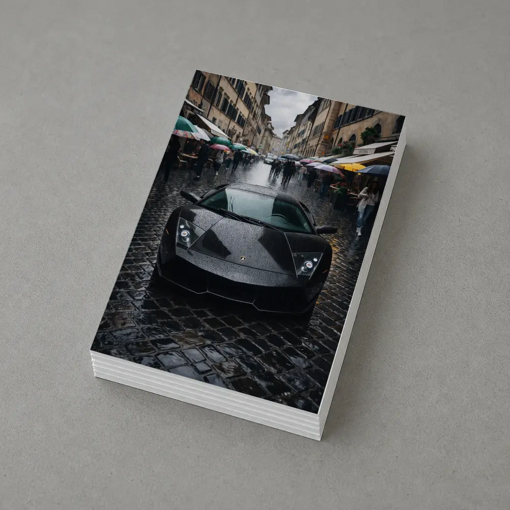 Lamborghini Murcielago Black Rainy City Street – Postcards