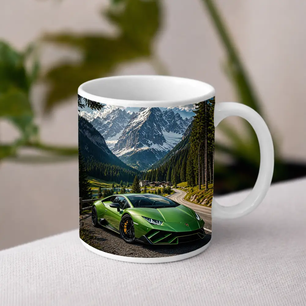 Lamborghini Huracan Green Alpine Mountain Road – Mugs