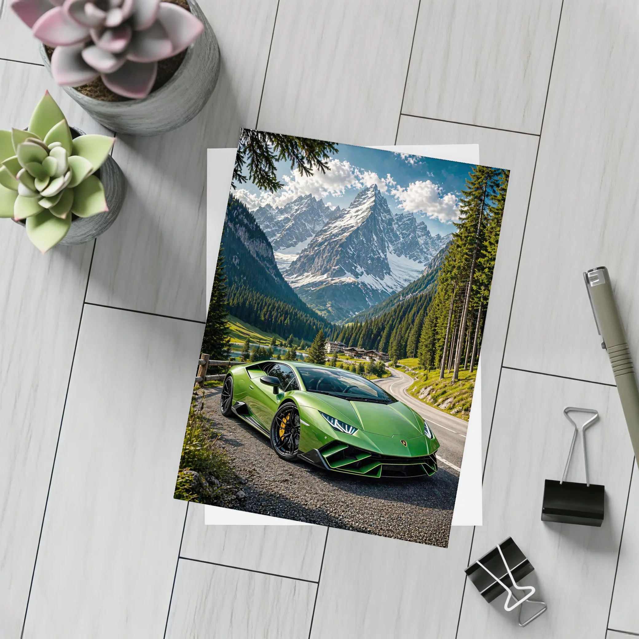 Lamborghini Huracan Green Alpine Mountain Road – Postcards